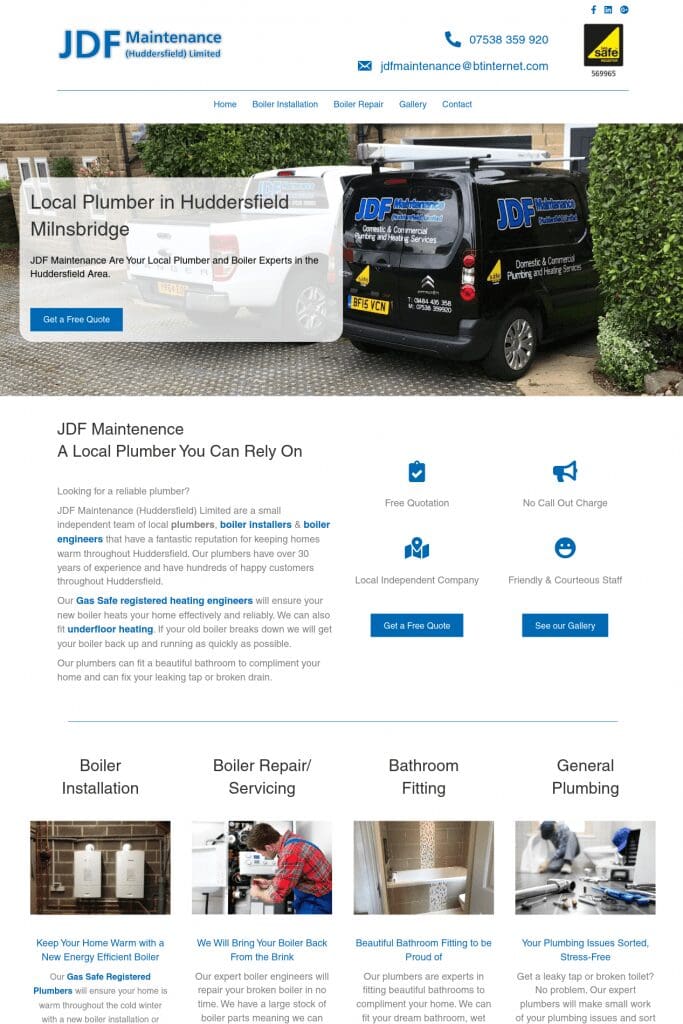 screen shot of JDF Maintenance tradepersons website