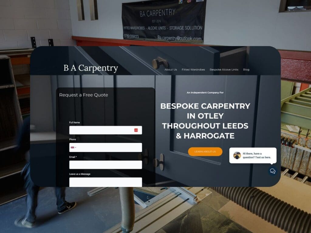 screen shot of a trades website in Leeds for a local Carpenter by Wildwood Digital